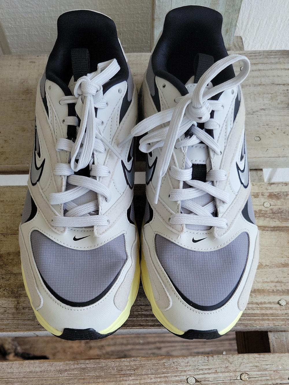 Nike White Black and Light Gray Sneakers with Yellow Sole Accent Air Zoom